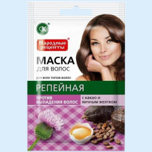 НАРОДНЫЕ РЕЦЕПТЫ МАСКА Д/ВОЛОС РЕПЕЙНАЯ КАКАО+ЯИЧН.ЖЕЛТОК П/ВЫПАД. 30МЛ.