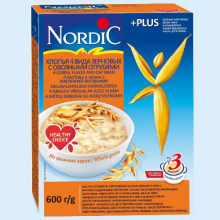 НОРДИК ХЛОПЬЯ 4 ЗЛАКА С ОВСЯН. ОТРУБЯМИ 600Г.