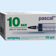 ПАСКАЛЬ ШПРИЦ 10МЛ. 3-Х КОМП.0,8Х40ММ 21G №10 [PASCAL]