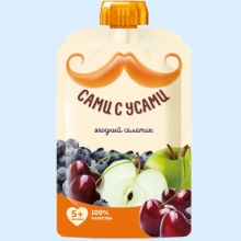 САМИ С УСАМИ ПЮРЕ 100Г. ЯБЛОКО+ЧЕРНИКА+ВИШНЯ 5+ (Детское питание)