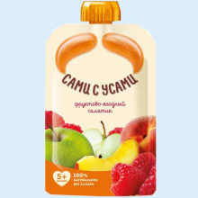 САМИ С УСАМИ ПЮРЕ 100Г. ЯБЛОКО+ПЕРСИК+МАЛИНА 5+ (Детское питание)