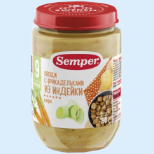 СЭМПЕР ПЮРЕ 190Г. ФРИКАДЕЛЬКИ ИЗ ИНДЕЙКИ+ОВОЩИ 9+МЕС. [SEMPER] (Детское питание)